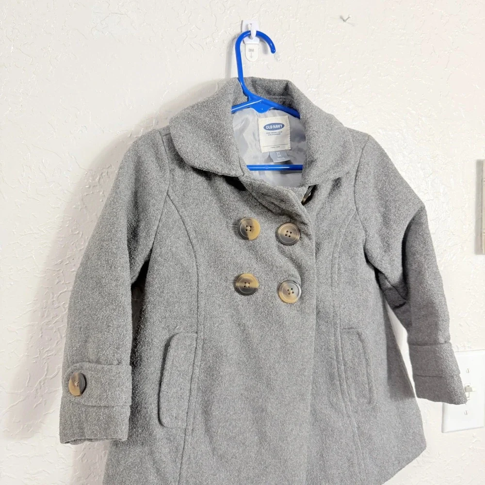 Old Navy Girls Gray Wool Blend Double Breasted Pea Coat Jacket Size 2T